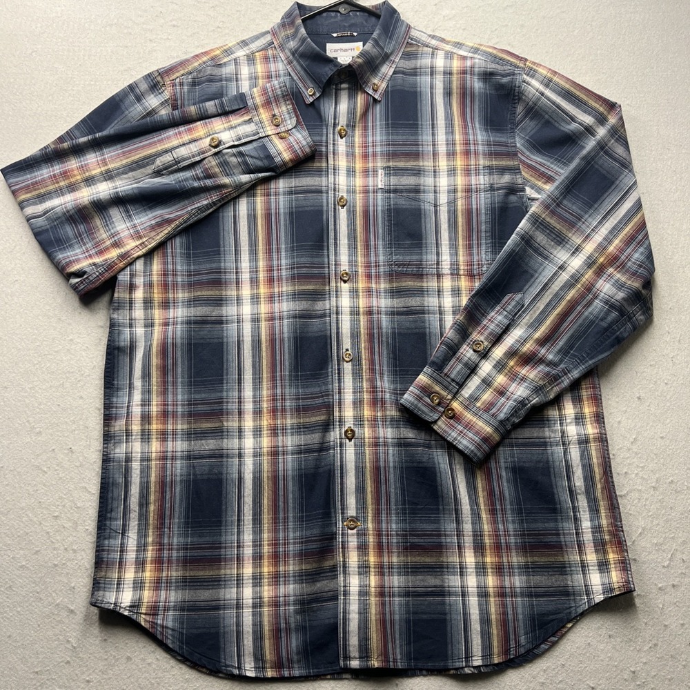 Carhartt Men's Shirt‎ Size L Plaid Flannel Button-Up Workwear Heavy